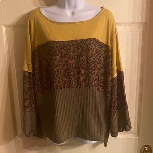 Umgee Mustard and Brown Leopard Block oversized shirt